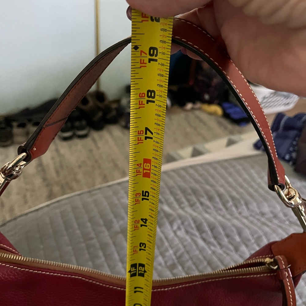 Dooney & Bourke Red Leather Shoulder Bag with Tan Strap - Picture 9 of 10